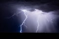 Thunderstorm lightning bolts in the night sky