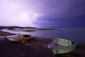 Thunderstorm with lightning on the lake. Royalty Free Stock Photo