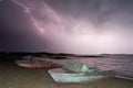 Thunderstorm with lightning on the lake. Royalty Free Stock Photo