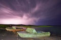 Thunderstorm with lightning on the lake. Royalty Free Stock Photo