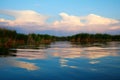 Thunderstorm with lightning on the lake. Royalty Free Stock Photo