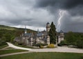 Thunderstorm with lightning in Lowenburg castle Royalty Free Stock Photo