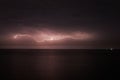 Thunderstorm with lightning over the sea at night. Lightning flashes and storm clouds Royalty Free Stock Photo