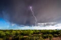 Thunderstorm with lightning and rain falling