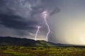 Thunderstorm lightning strike hitting a mountain Royalty Free Stock Photo