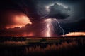 thunderstorm with lightning strike, illuminating forest scene