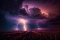 thunderstorm with lightning strike, illuminating forest scene