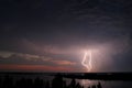 Thunderstorm and lightning strike over the river at night Royalty Free Stock Photo