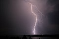 Thunderstorm and lightning strike over the river at night Royalty Free Stock Photo