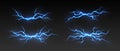 Thunderstorm lightning, thunderbolt strike, realistic electric zipper, blue lightning bolt Royalty Free Stock Photo