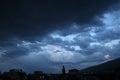 Thunderstorm lights. Bright lightning thunderstorms sparkle from the cloud. Dangerous electrical flash. Levin or scintillation. Royalty Free Stock Photo