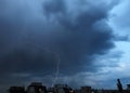 Thunderstorm lights. Bright lightning thunderstorms sparkle from the cloud. Dangerous electrical flash. Levin or scintillation. Royalty Free Stock Photo