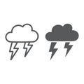 Thunderstorm line and glyph icon, weather and forecast, storm sign, vector graphics, a linear pattern on a white Royalty Free Stock Photo