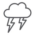 Thunderstorm line icon, weather and forecast, storm sign, vector graphics, a linear pattern on a white background. Royalty Free Stock Photo