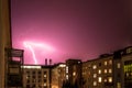 Thunderstorm in the night: Lightning on the sky, urban city, Austria Royalty Free Stock Photo