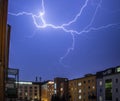 Thunderstorm in the night: Lightning on the sky, urban city, Austria Royalty Free Stock Photo