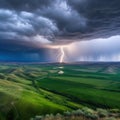 Thunderstorm over green field - stormy sky - nature composition Royalty Free Stock Photo