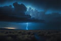 Thunderstorm over the prairie in the evening, 3d render