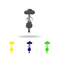 thunderstorm over a tree colored icon. Element of weather colored icon. Can be used for web, logo, mobile app, UI, UX