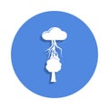 thunderstorm over a tree icon in badge style. One of weather collection icon can be used for UI, UX