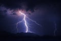 thunderstorm rain and lightning bolt at night in the mountains