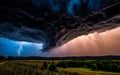 Thunderstorm scary night lighting on sky clouds heavy rain scene on sky Royalty Free Stock Photo