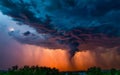 Thunderstorm scary night lighting on sky clouds heavy rain scene on sky Royalty Free Stock Photo