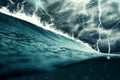 Thunderstorm at the sea illustration. Weather, nature and climate change concept Royalty Free Stock Photo