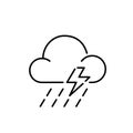 Thunderstorm weather forecast icon. Cloud with lightning and heavy rain. Pixel perfect, editable stroke simple design