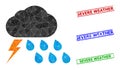 Thunderstorm Weather Triangle Icon and Grunge Severe Weather Simple Stamp Seals