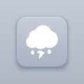 Thunderstorms with rain, gray vector button with white icon