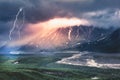 Thunderstrom with lightning in the Denali National Park, Alaska Royalty Free Stock Photo