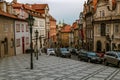 Thunovska Street in Mala Strana on the way to Prague castle at sunset in Prague