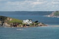 View from the South West Coastal Path near Thurlestone towards Burgh Island in Devon on May 24,