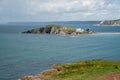 View from the South West Coastal Path near Thurlestone towards Burgh Island in Devon on May 24,