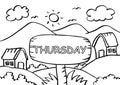 Thursday coloring page with landscape mountain.