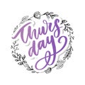 Thursday - Fireworks - Today, Day, weekdays, calender, Lettering, Handwritten, vector for greeting