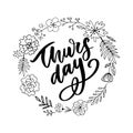 Thursday - Fireworks - Today, Day, weekdays, calender, Lettering, Handwritten, vector for greeting Royalty Free Stock Photo