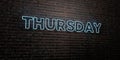 THURSDAY -Realistic Neon Sign on Brick Wall background - 3D rendered royalty free stock image