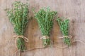 Thyme bunch. Bundle of fresh thymes on a wooden background Royalty Free Stock Photo