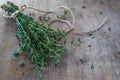 Thyme bunch. Bundle of fresh thymes on a wooden background Royalty Free Stock Photo