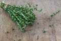 Thyme bunch. Bundle of fresh thymes on a wooden background Royalty Free Stock Photo