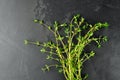 Thyme herb bunch on dark grunge table background. Royalty Free Stock Photo