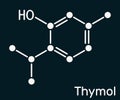 Thymol, IPMP molecule. It is phenol, natural monoterpene derivative of cymene. Skeletal chemical formula on the dark blue Royalty Free Stock Photo