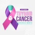 Thyriod Cancer Awareness Month - Text and Thyroid Cancer sign on blue pink and teal ribbon cancer awareness vector design