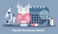 Thyroid Awareness Month is celebrated in January in USA. Hypothyroidism concept vector. Endocrinologists diagnose and