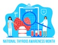 Thyroid Awareness Month is celebrated in January in USA. Hypothyroidism concept vector. Endocrinologists diagnose and treat human
