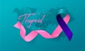 Thyroid Cancer Awareness Calligraphy Poster Design. Realistic Teal and Pink and Blue Ribbon. September is Cancer