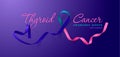 Thyroid Cancer Awareness Calligraphy Poster Design. Realistic Teal and Pink and Blue Ribbon. September is Cancer Awareness Month.