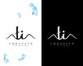 Ti, it creative handwriting letter, initial logo vector design on white and black background